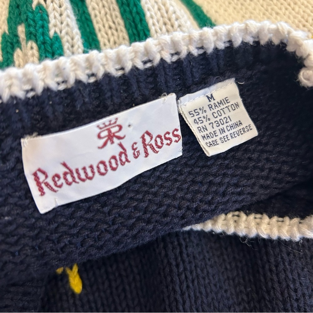 VINTAGE STUNNING Womenโs Redwood & Ross Knit Tennis Sweater Size Medium HTF - Picture 7 of 9